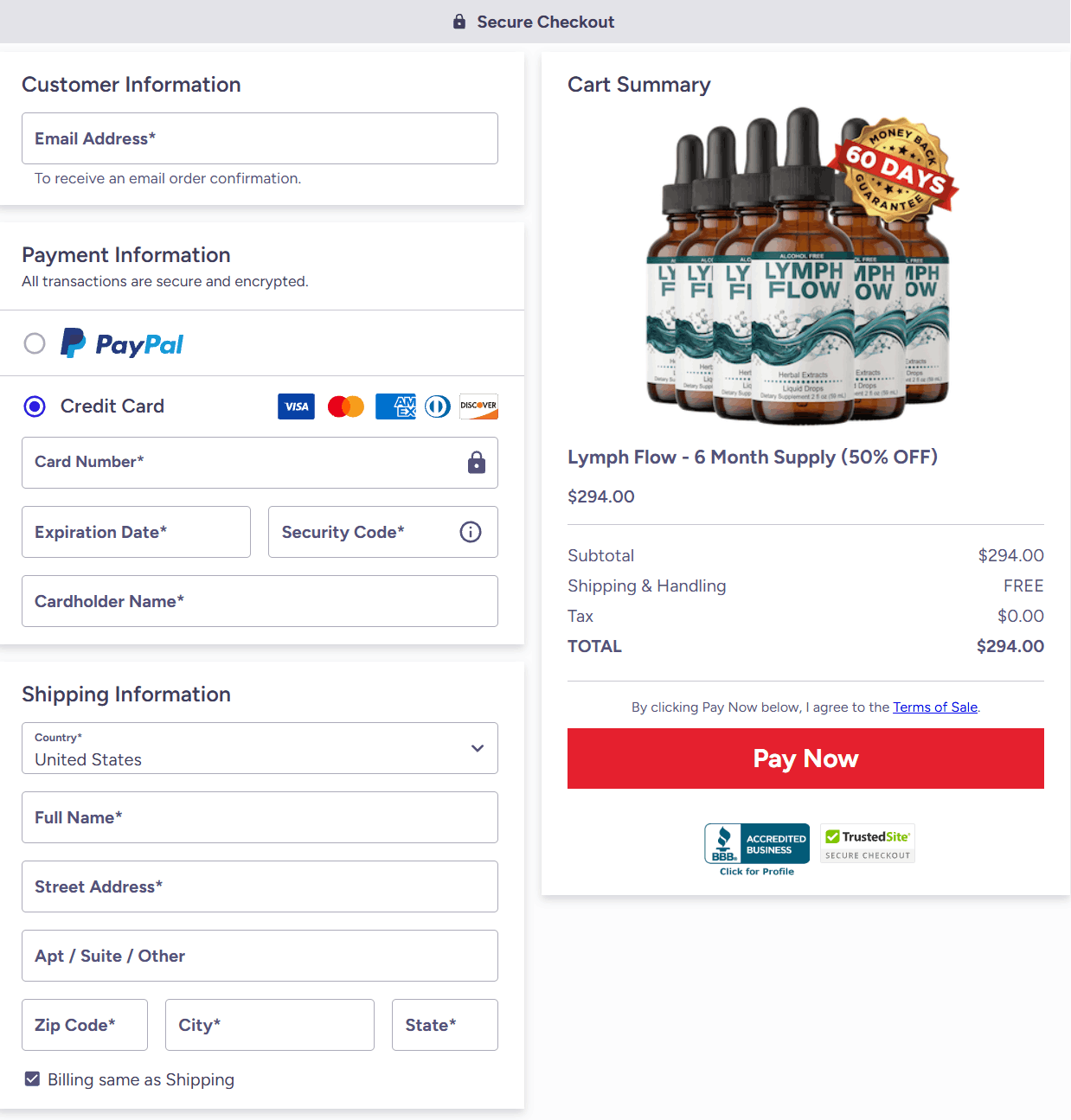 Lymph Flow-Secure Checkout Page